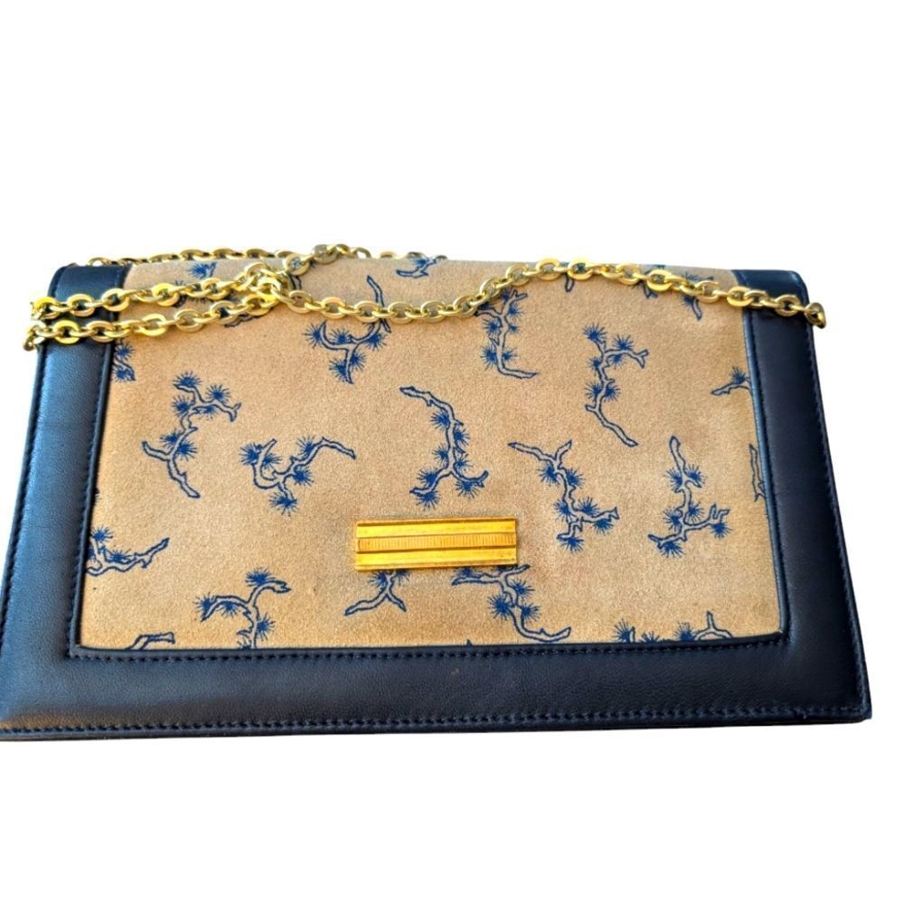 Chic Painted Suede Vintage 70s Color Block Leather Shoulder Bag Clutch gold tone